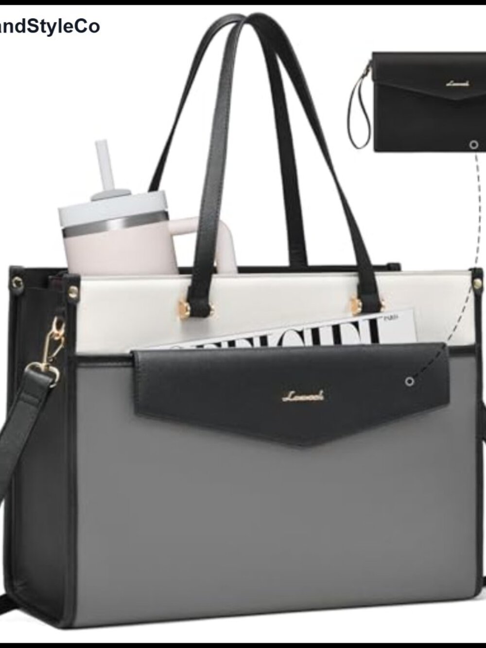 LOVEVOOK Laptop Tote Bag 2-in-1 Work Purse Briefcase PU Leather 15.6in